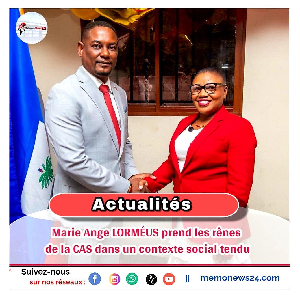 Marie Ange LORMÉUS est la nouvelle Directrice de la Caisse d’Assistance Sociale (CAS). Elle a été installée, le mardi 6 octobre 2026, par le ministre des Affaires Sociales et du Travail, Marc-Élie NELSON. Elle est arrivée après la démission de Jhony RAPHAËL, dans un contexte marqué par des revendications syndicales.